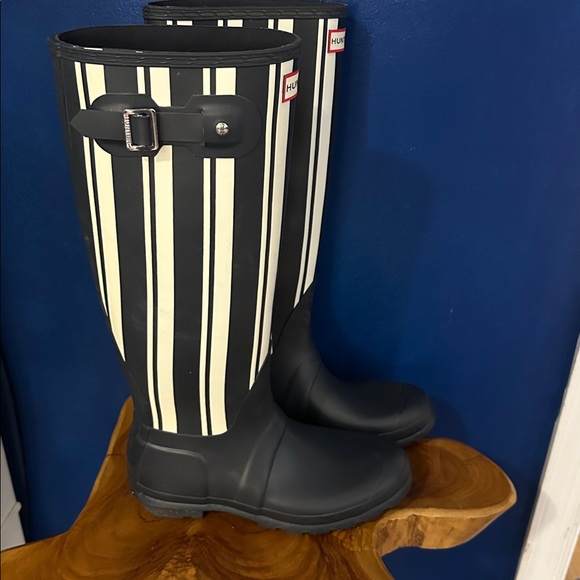 Women’s Hunter Original Blue & White Garden Stripe Rain Boots Size 8 - Picture 6 of 8